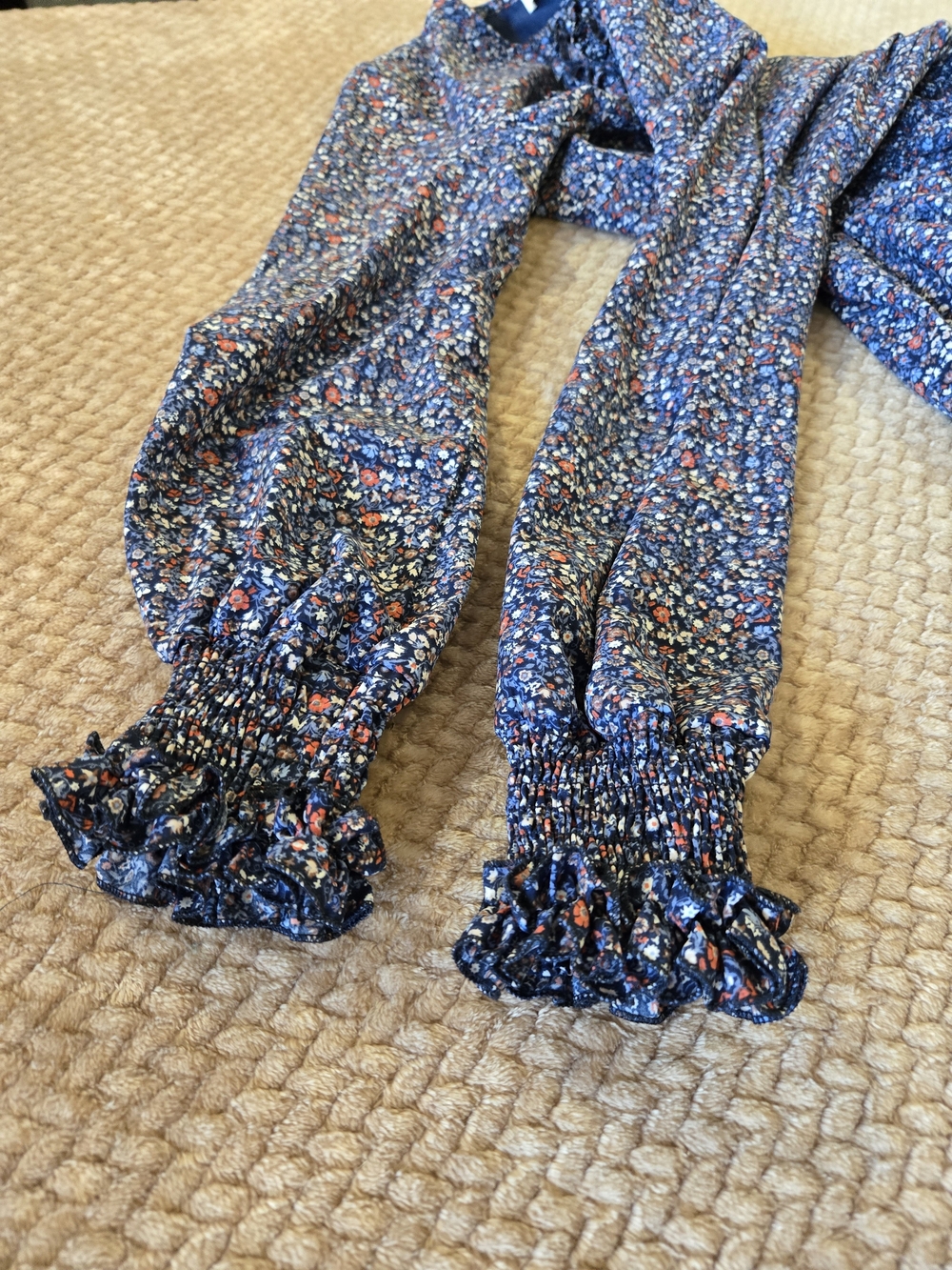 Adina Las Vegas Blue Floral Cottagecore Prairie Smocked Ruffle Midi Dress L - Picture 12 of 15